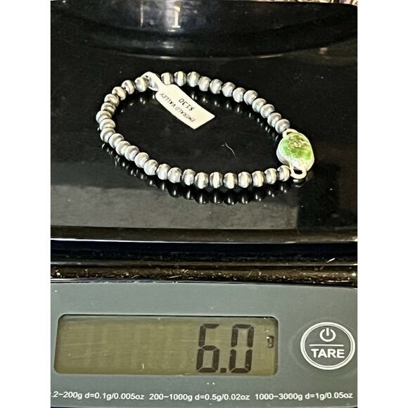 Native American Sterling Silver Pearl & Emerald Valley Turquoise Navajo Bracelet - Picture 13 of 13